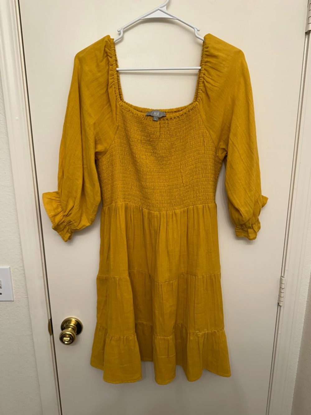 Mustard Yellow Long Sleeve Smocked Midi Dress